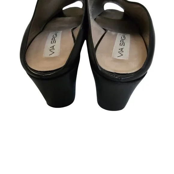VIA SPIGA Made In Italy Black Peep Toe Semi-Wedge Slip On Sandals Women's Size 9 - Picture 6 of 8